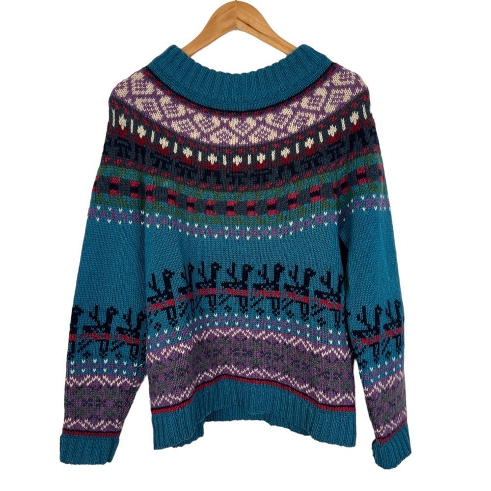 Vintage Teal Multi-Color Fair Isle Crewneck Sweater